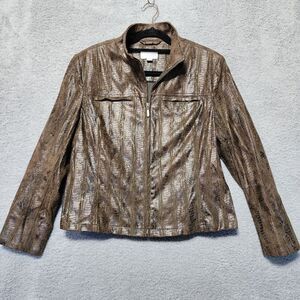 Erin London Brown Leather‎ Snakeskin Look Jacket Zip Up Size Petite Medium